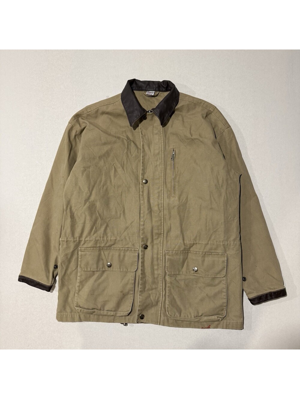 Vintage Duck Canvas Chore Jacket Size XS Tan Field Coat Leather Collar Men’s